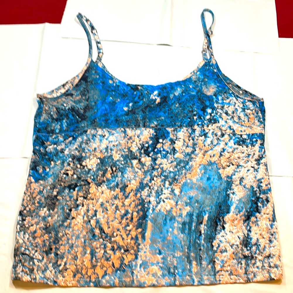 Hurley babydoll L Tank Top blue peach splatter adjustable thin straps split side